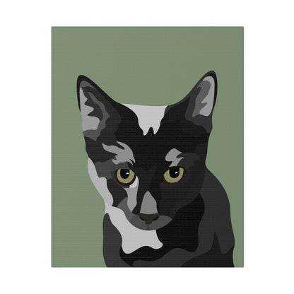 One Pet Portrait on Canvas | Sage Green Background | Custom Hand-Drawn Pet Portrait in Cartoon-Realism Style