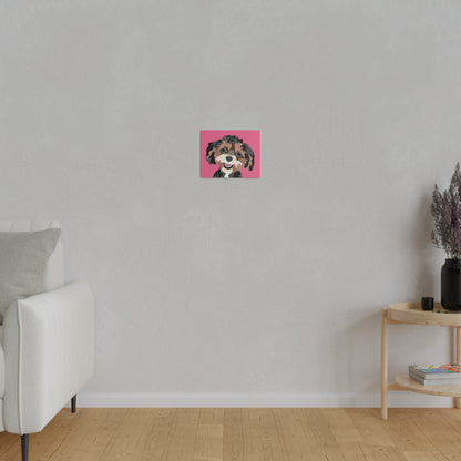 One Pet Portrait on Canvas | Hot Pink Background | Custom Hand-Drawn Pet Portrait in Cartoon-Realism Style