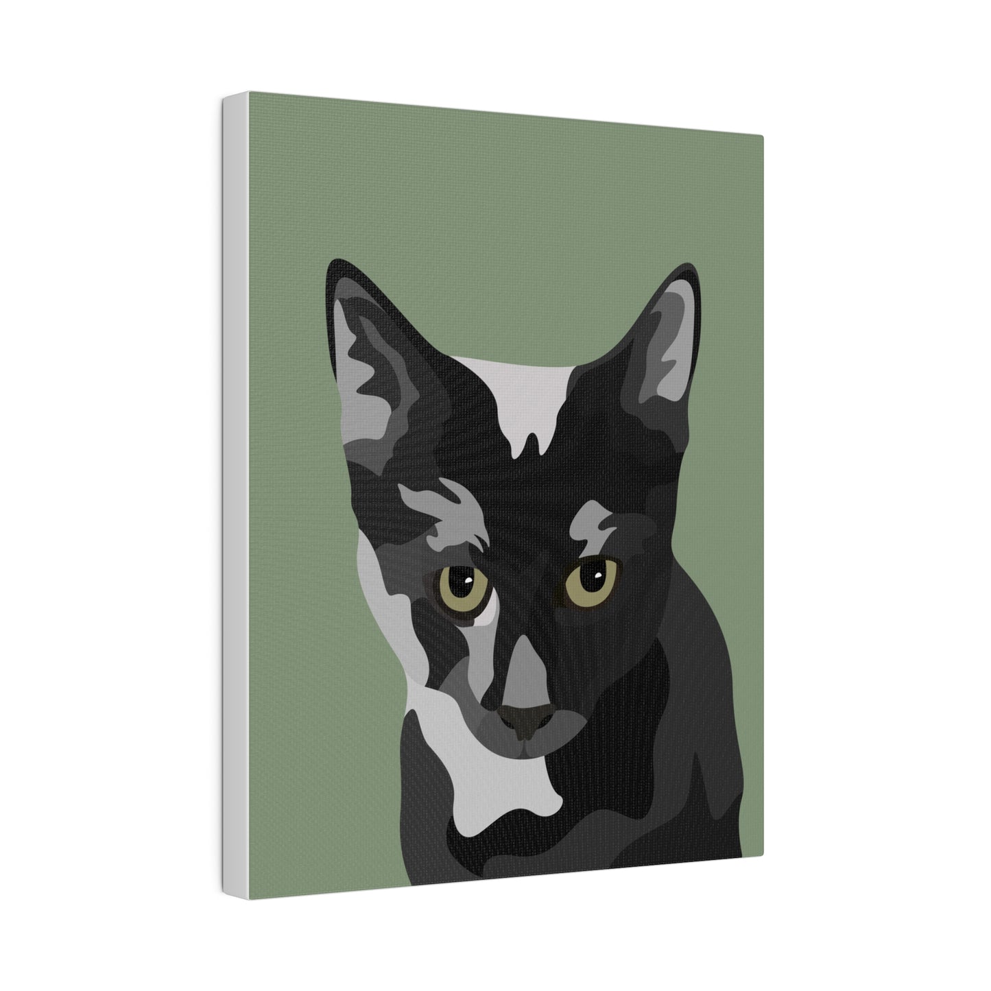 One Pet Portrait on Canvas | Sage Green Background | Custom Hand-Drawn Pet Portrait in Cartoon-Realism Style