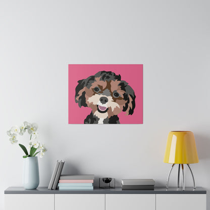 One Pet Portrait on Canvas | Hot Pink Background | Custom Hand-Drawn Pet Portrait in Cartoon-Realism Style