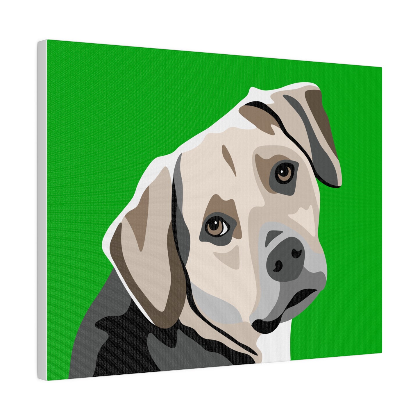 One Pet Portrait on Canvas | Green Background | Custom Hand-Drawn Pet Portrait in Cartoon-Realism Style