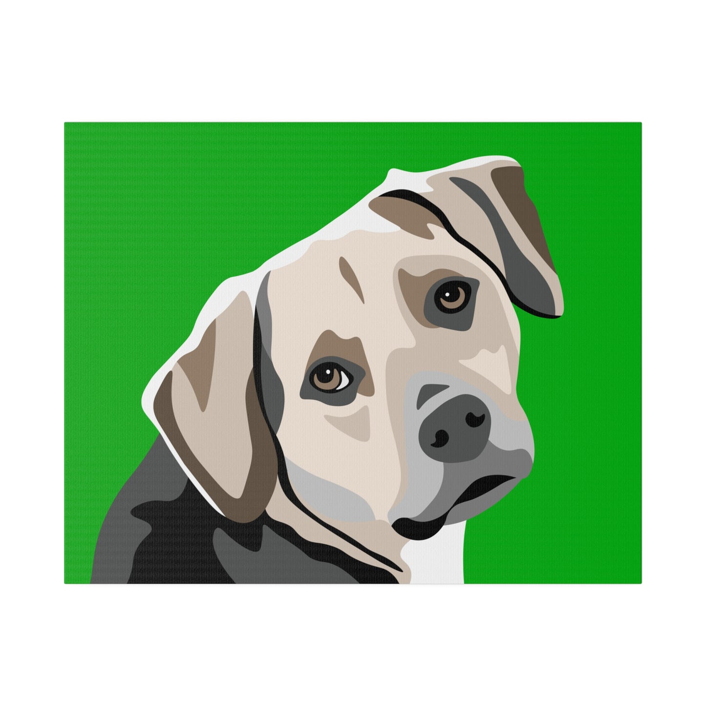 One Pet Portrait on Canvas | Green Background | Custom Hand-Drawn Pet Portrait in Cartoon-Realism Style