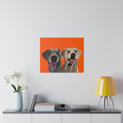 Two Pet Portrait on Canvas | Orange Background | Custom Hand-Drawn Pet Portrait in Cartoon-Realism Style