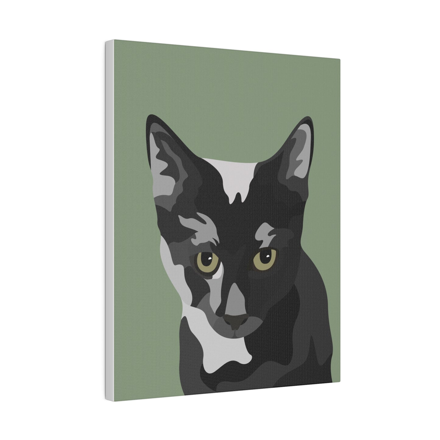 One Pet Portrait on Canvas | Sage Green Background | Custom Hand-Drawn Pet Portrait in Cartoon-Realism Style