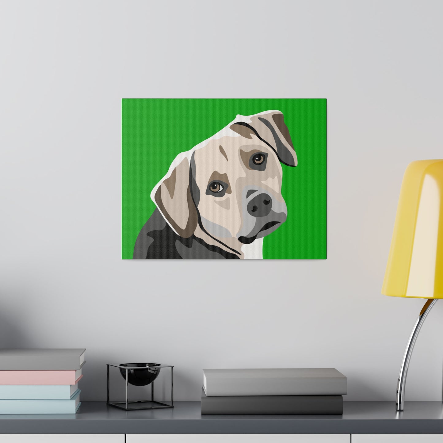 One Pet Portrait on Canvas | Green Background | Custom Hand-Drawn Pet Portrait in Cartoon-Realism Style