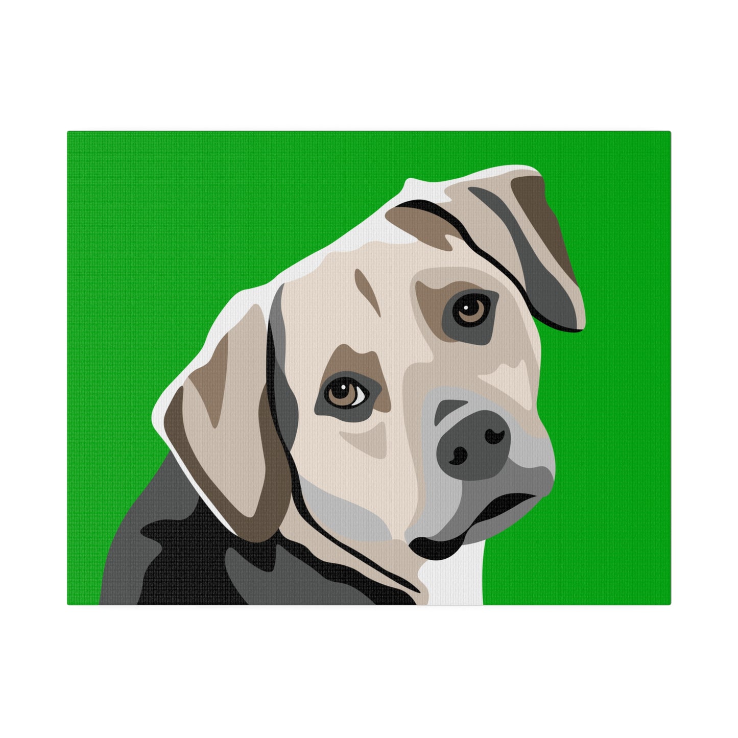 One Pet Portrait on Canvas | Green Background | Custom Hand-Drawn Pet Portrait in Cartoon-Realism Style