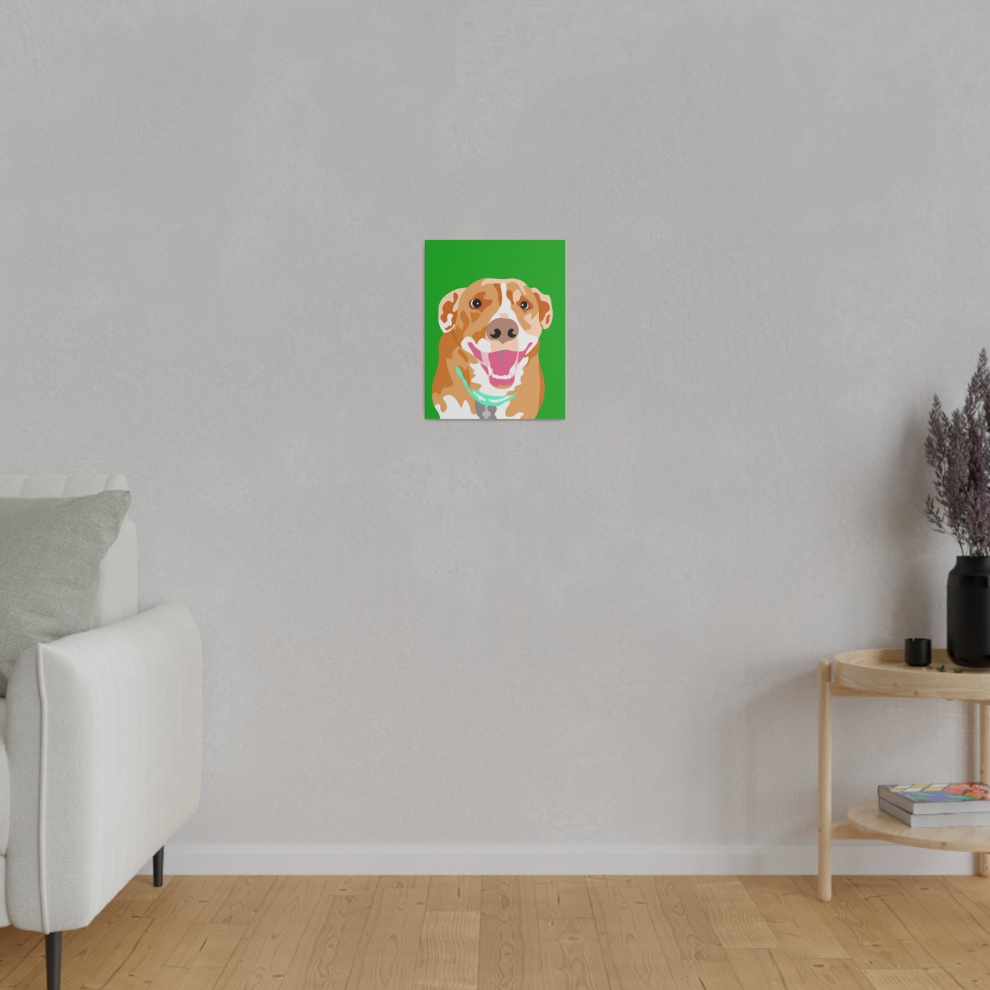 One Pet Portrait on Canvas | Green Background | Custom Hand-Drawn Pet Portrait in Cartoon-Realism Style