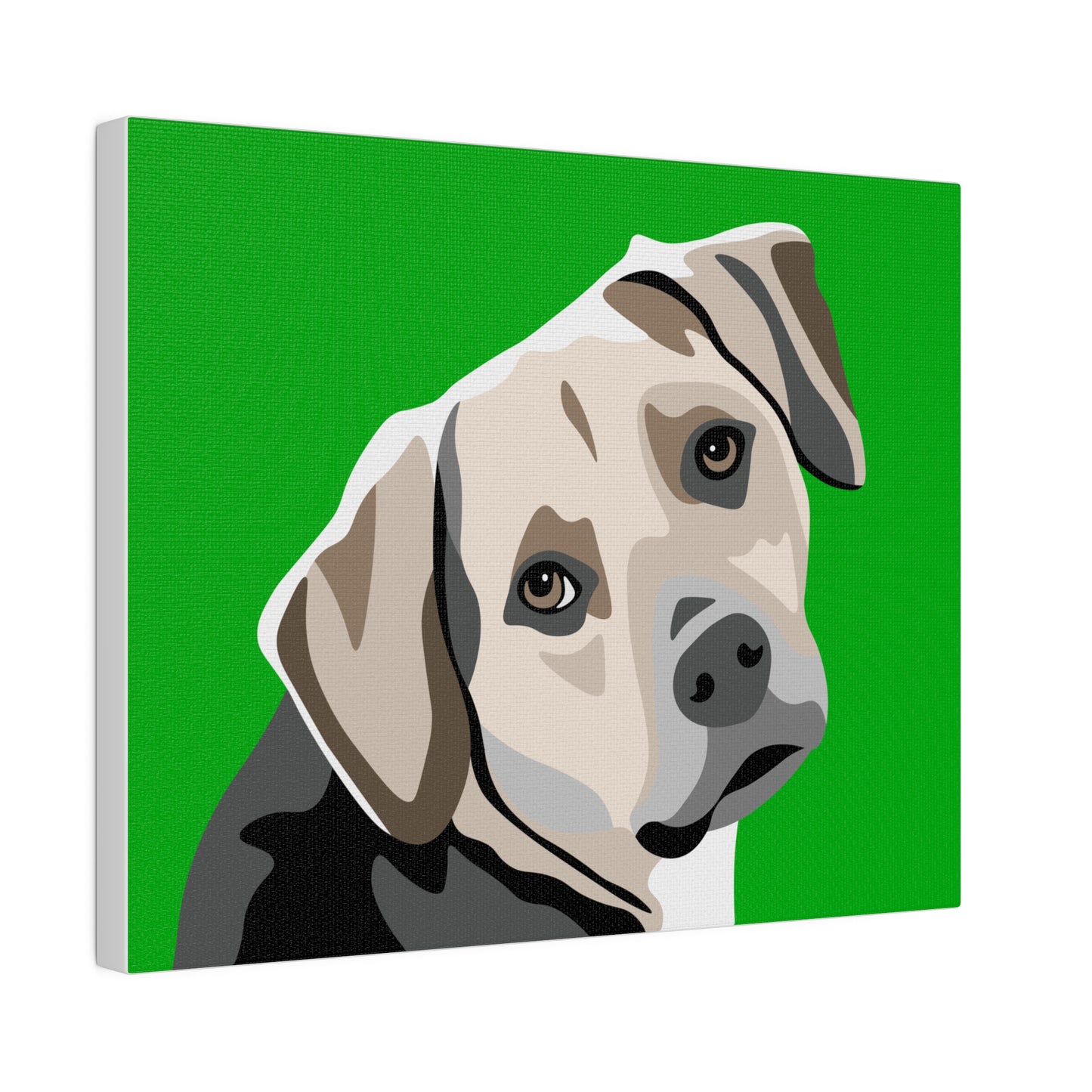 One Pet Portrait on Canvas | Green Background | Custom Hand-Drawn Pet Portrait in Cartoon-Realism Style