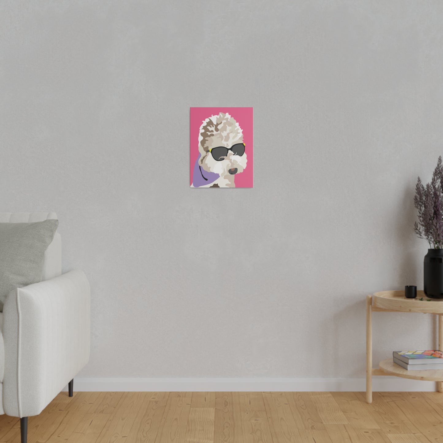 One Pet Portrait on Canvas | Hot Pink Background | Custom Hand-Drawn Pet Portrait in Cartoon-Realism Style