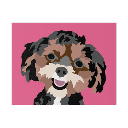 One Pet Portrait on Canvas | Hot Pink Background | Custom Hand-Drawn Pet Portrait in Cartoon-Realism Style