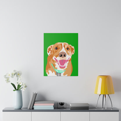 One Pet Portrait on Canvas | Green Background | Custom Hand-Drawn Pet Portrait in Cartoon-Realism Style