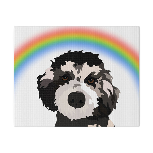 One Pet Portrait on Canvas | Rainbow Bridge Background | Custom Hand-Drawn Pet Portrait in Cartoon-Realism Style