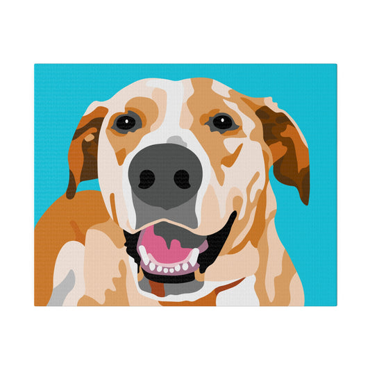 One Pet Portrait on Canvas | Caribbean Blue Background | Custom Hand-Drawn Pet Portrait in Cartoon-Realism Style