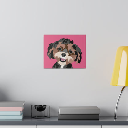 One Pet Portrait on Canvas | Hot Pink Background | Custom Hand-Drawn Pet Portrait in Cartoon-Realism Style