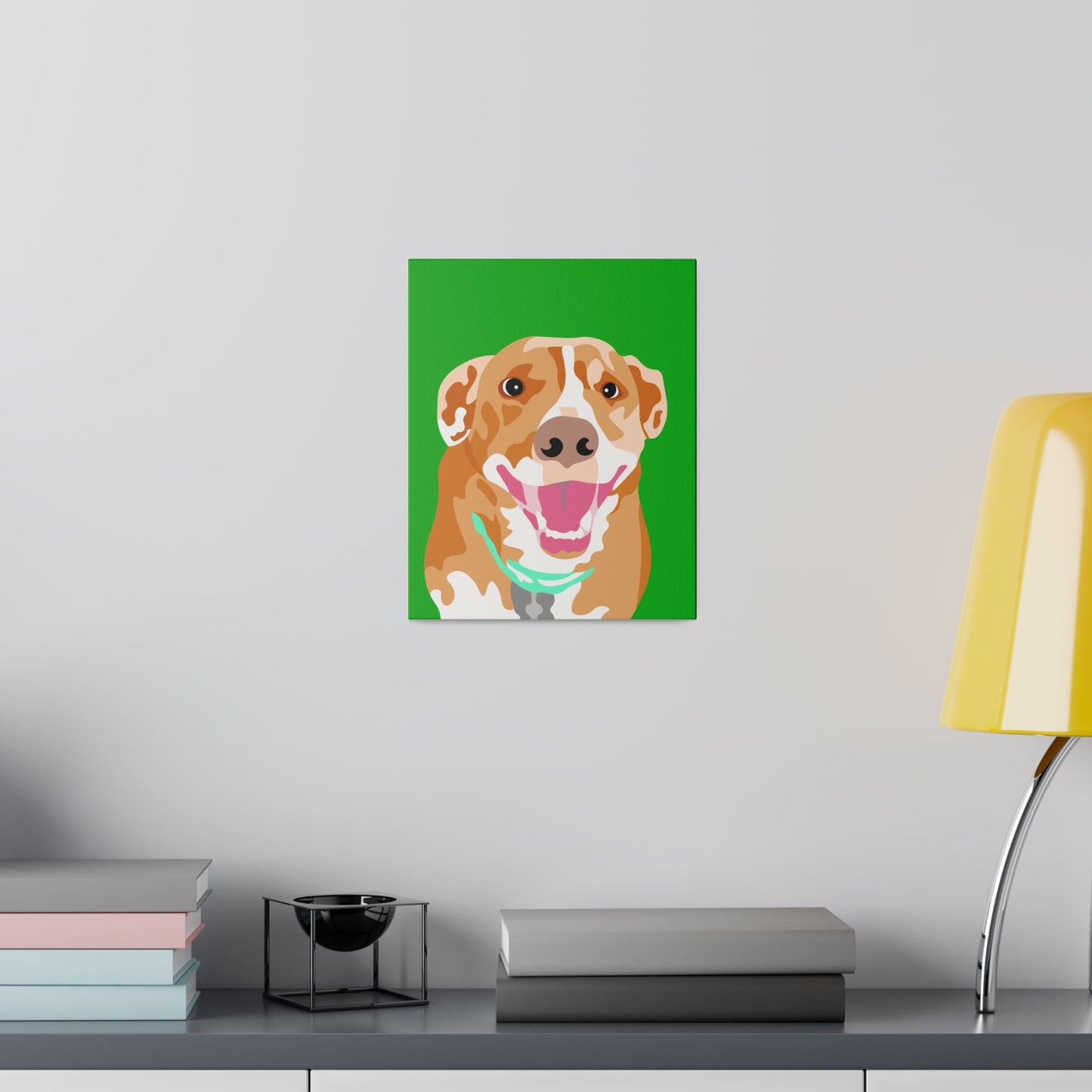 One Pet Portrait on Canvas | Green Background | Custom Hand-Drawn Pet Portrait in Cartoon-Realism Style