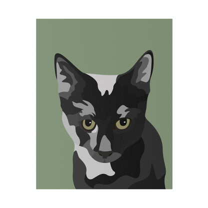 One Pet Portrait on Canvas | Sage Green Background | Custom Hand-Drawn Pet Portrait in Cartoon-Realism Style