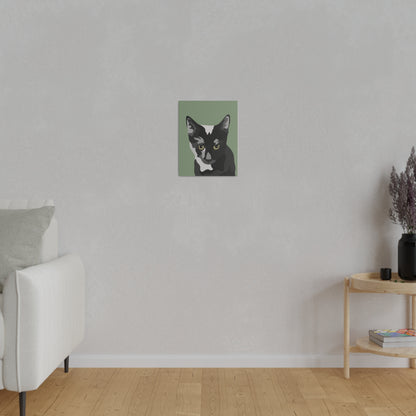 One Pet Portrait on Canvas | Sage Green Background | Custom Hand-Drawn Pet Portrait in Cartoon-Realism Style