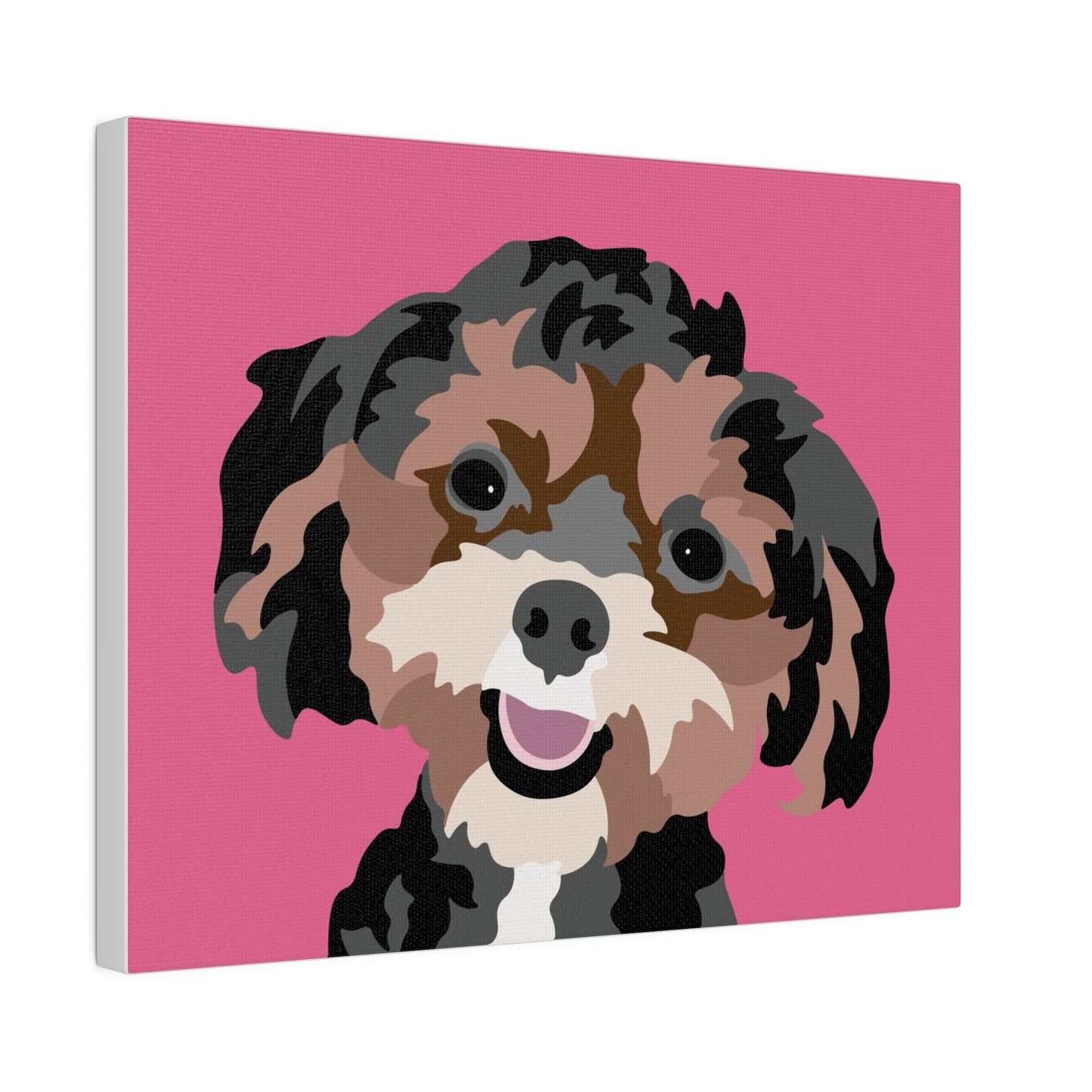 One Pet Portrait on Canvas | Hot Pink Background | Custom Hand-Drawn Pet Portrait in Cartoon-Realism Style