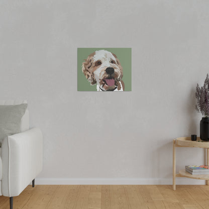 One Pet Portrait on Canvas | Sage Green Background | Custom Hand-Drawn Pet Portrait in Cartoon-Realism Style