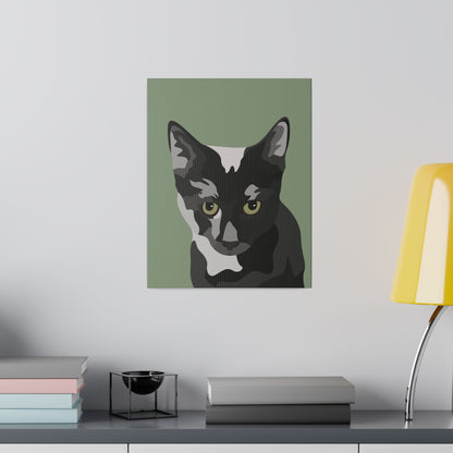 One Pet Portrait on Canvas | Sage Green Background | Custom Hand-Drawn Pet Portrait in Cartoon-Realism Style