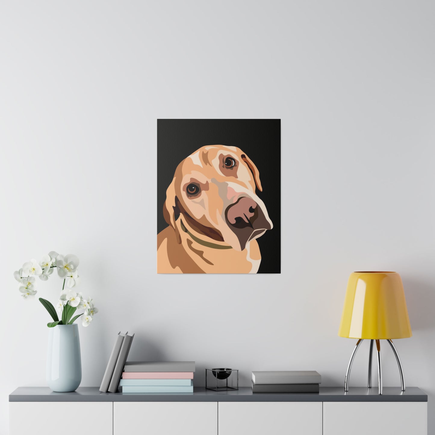 One Pet Portrait on Canvas | Black Background | Custom Hand-Drawn Pet Portrait in Cartoon-Realism Style