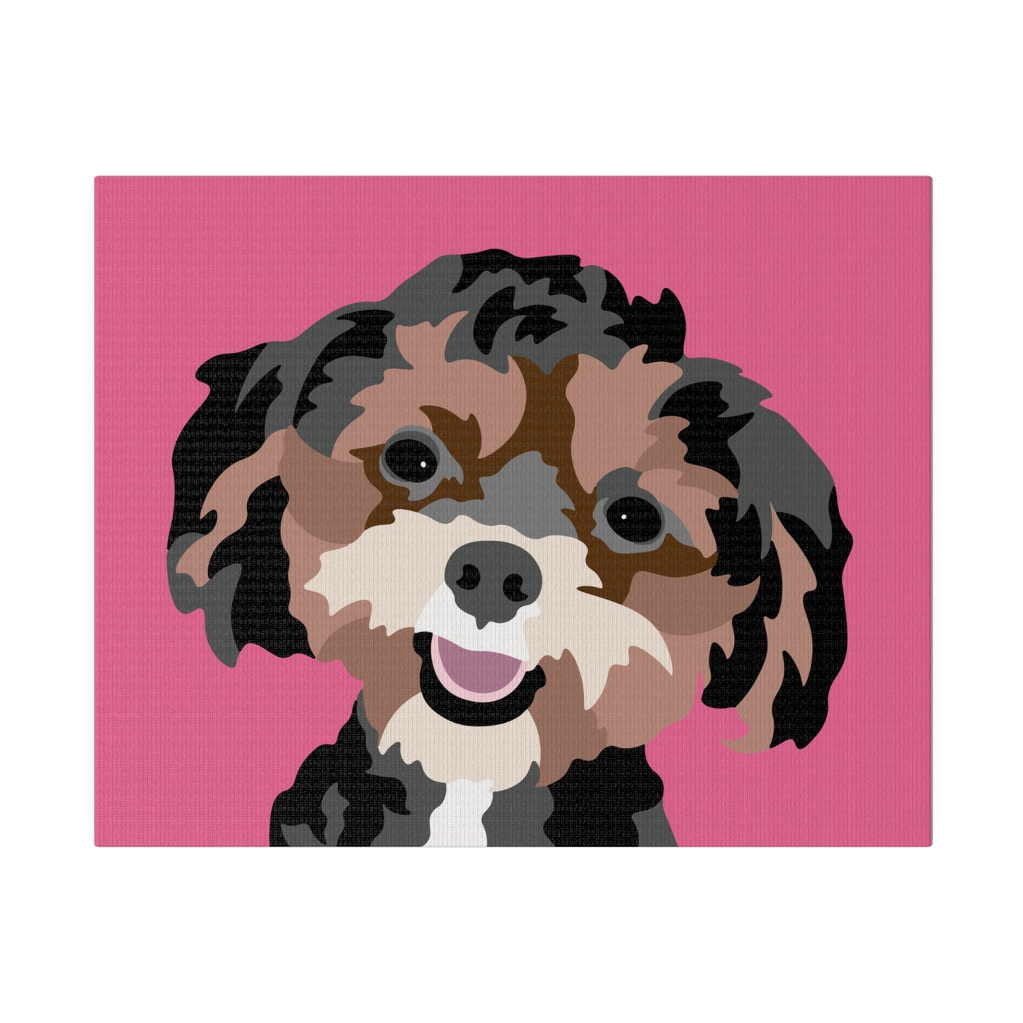 One Pet Portrait on Canvas | Hot Pink Background | Custom Hand-Drawn Pet Portrait in Cartoon-Realism Style