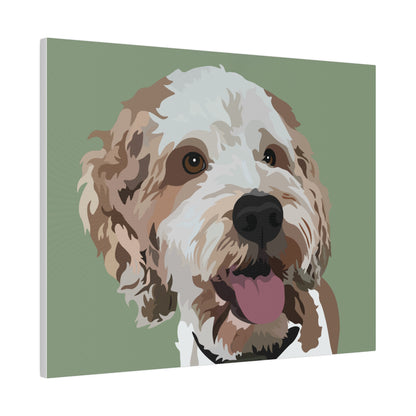 One Pet Portrait on Canvas | Sage Green Background | Custom Hand-Drawn Pet Portrait in Cartoon-Realism Style