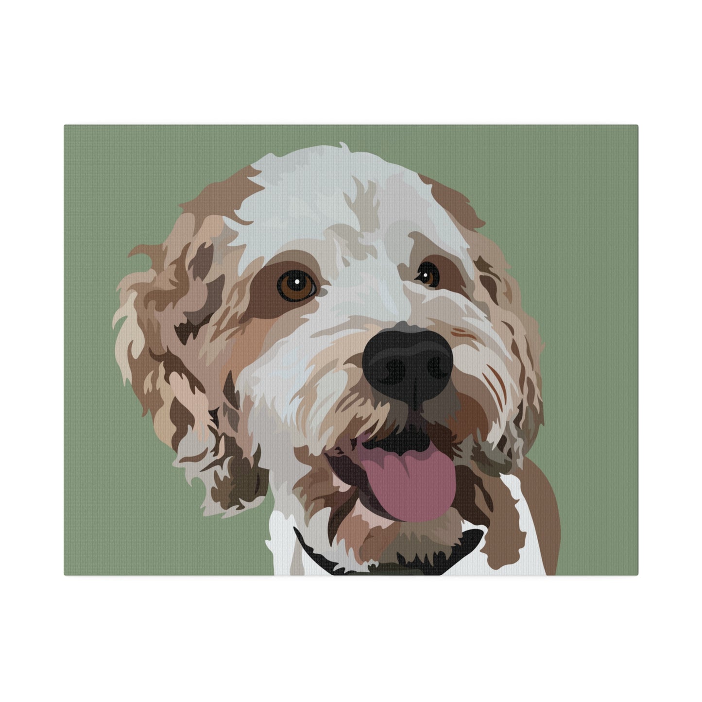 One Pet Portrait on Canvas | Sage Green Background | Custom Hand-Drawn Pet Portrait in Cartoon-Realism Style