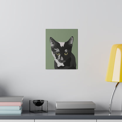 One Pet Portrait on Canvas | Sage Green Background | Custom Hand-Drawn Pet Portrait in Cartoon-Realism Style