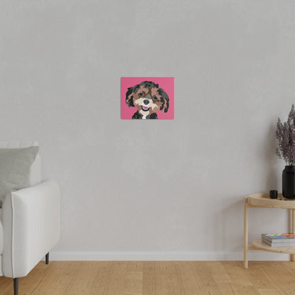 One Pet Portrait on Canvas | Hot Pink Background | Custom Hand-Drawn Pet Portrait in Cartoon-Realism Style