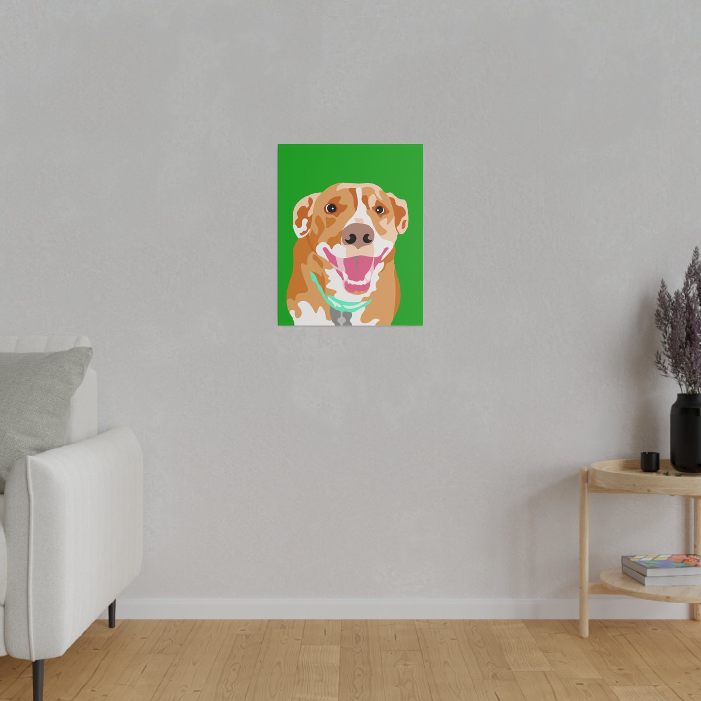 One Pet Portrait on Canvas | Green Background | Custom Hand-Drawn Pet Portrait in Cartoon-Realism Style