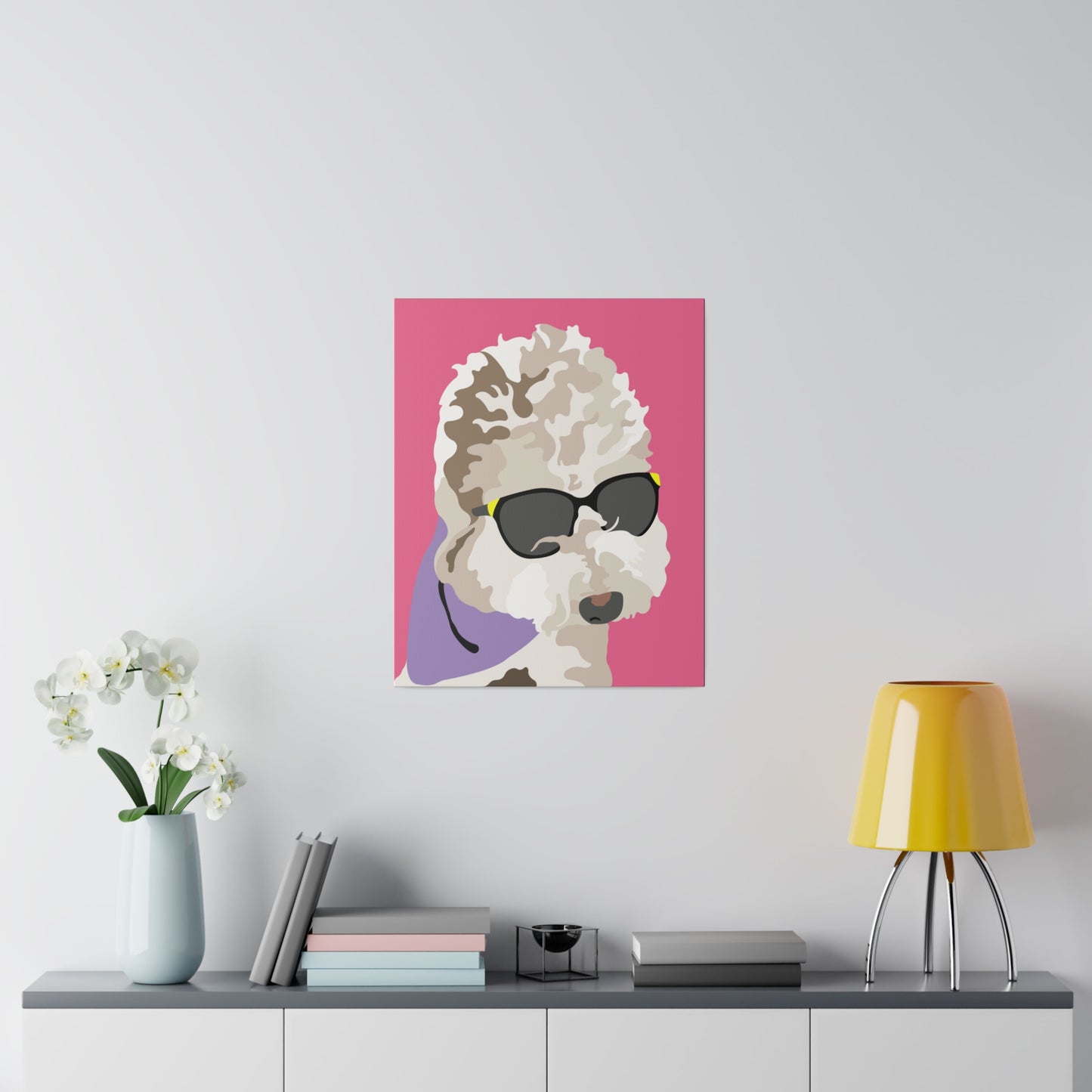 One Pet Portrait on Canvas | Hot Pink Background | Custom Hand-Drawn Pet Portrait in Cartoon-Realism Style