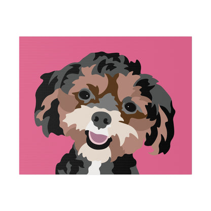 One Pet Portrait on Canvas | Hot Pink Background | Custom Hand-Drawn Pet Portrait in Cartoon-Realism Style