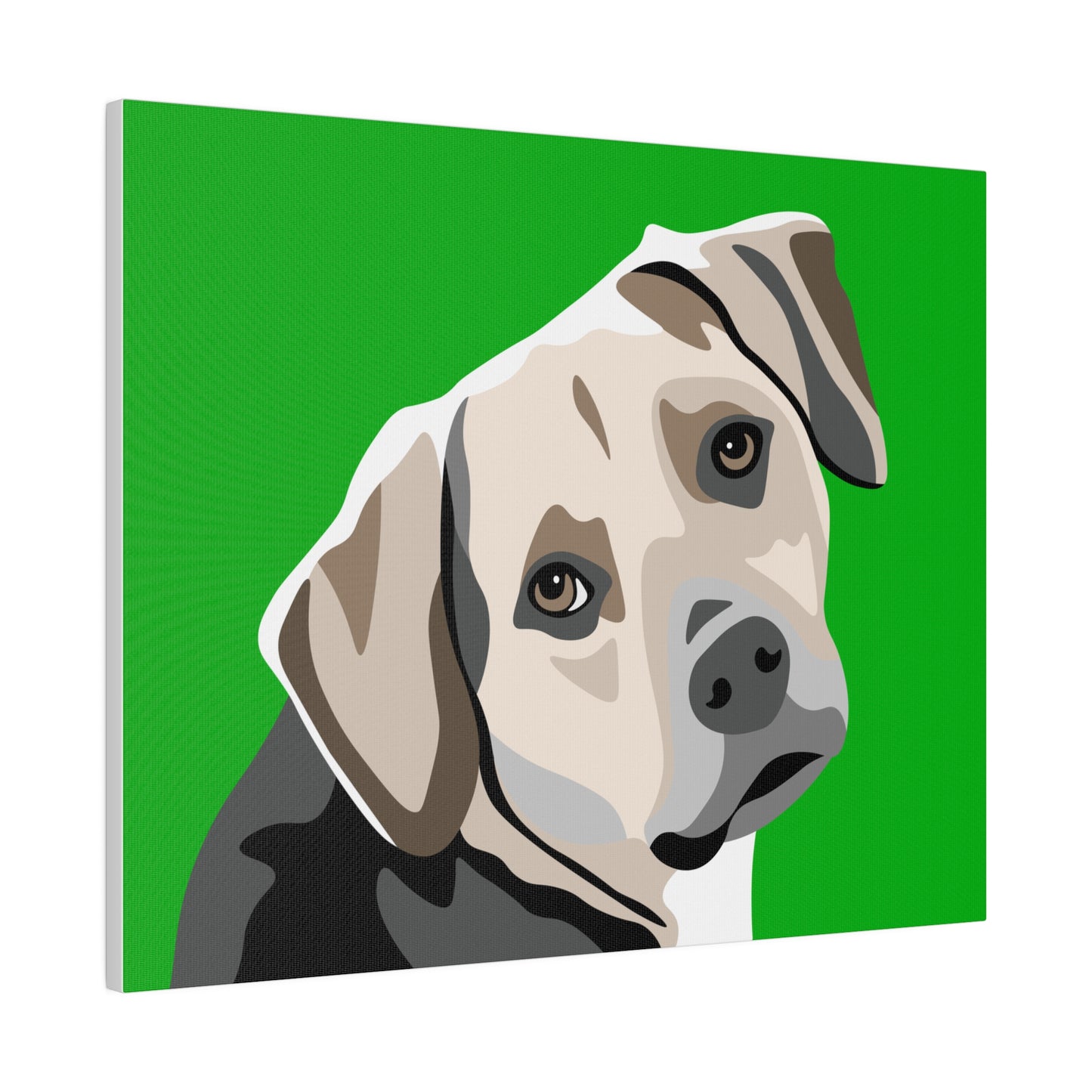 One Pet Portrait on Canvas | Green Background | Custom Hand-Drawn Pet Portrait in Cartoon-Realism Style