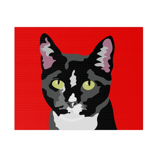 One Pet Portrait on Canvas | Red Background | Custom Hand-Drawn Pet Portrait in Cartoon-Realism Style