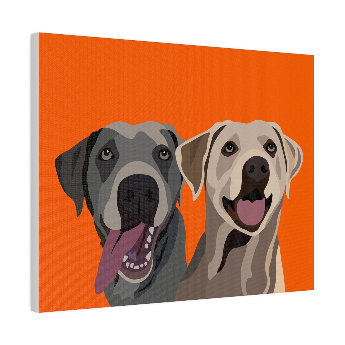 Two Pet Portrait on Canvas | Orange Background | Custom Hand-Drawn Pet Portrait in Cartoon-Realism Style