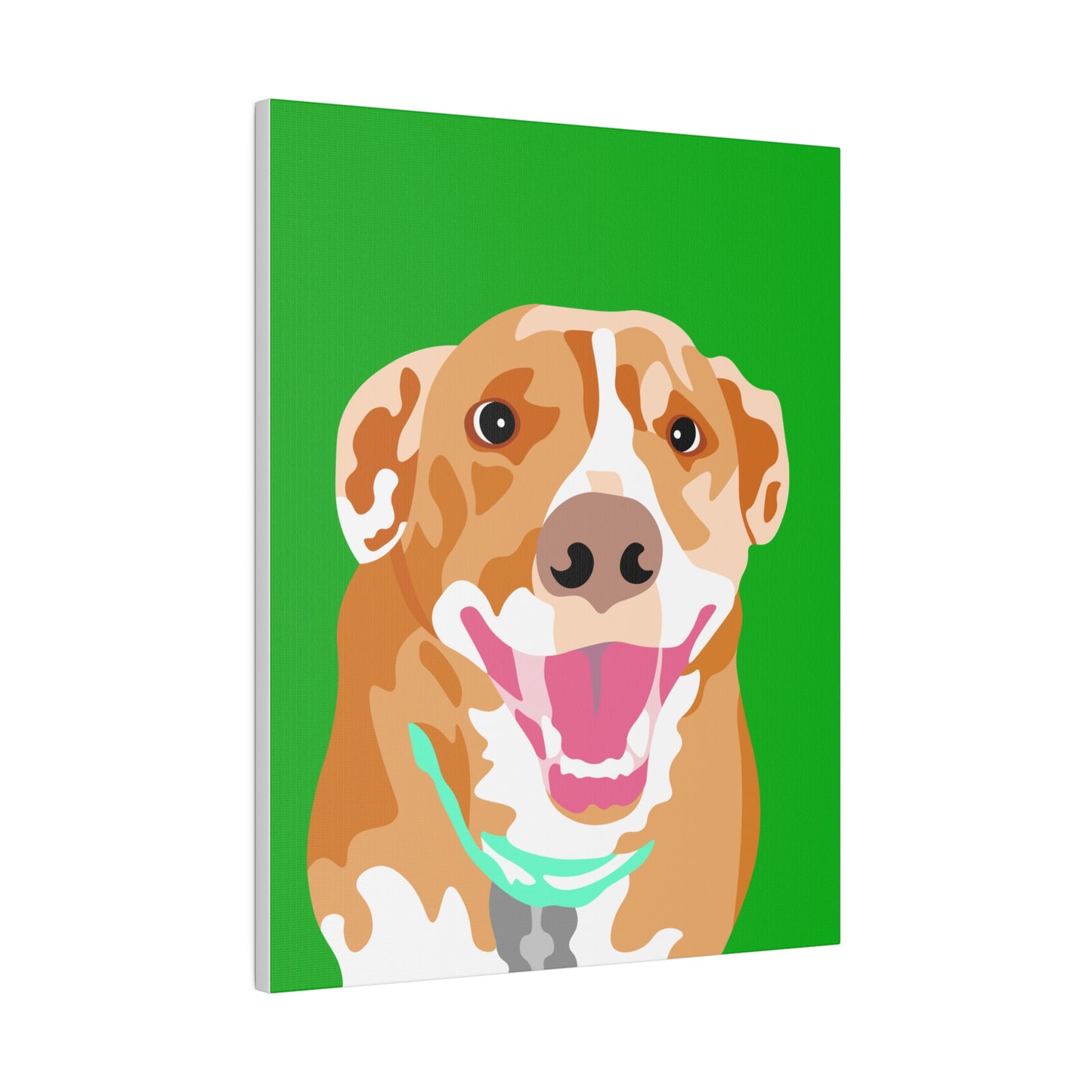 One Pet Portrait on Canvas | Green Background | Custom Hand-Drawn Pet Portrait in Cartoon-Realism Style