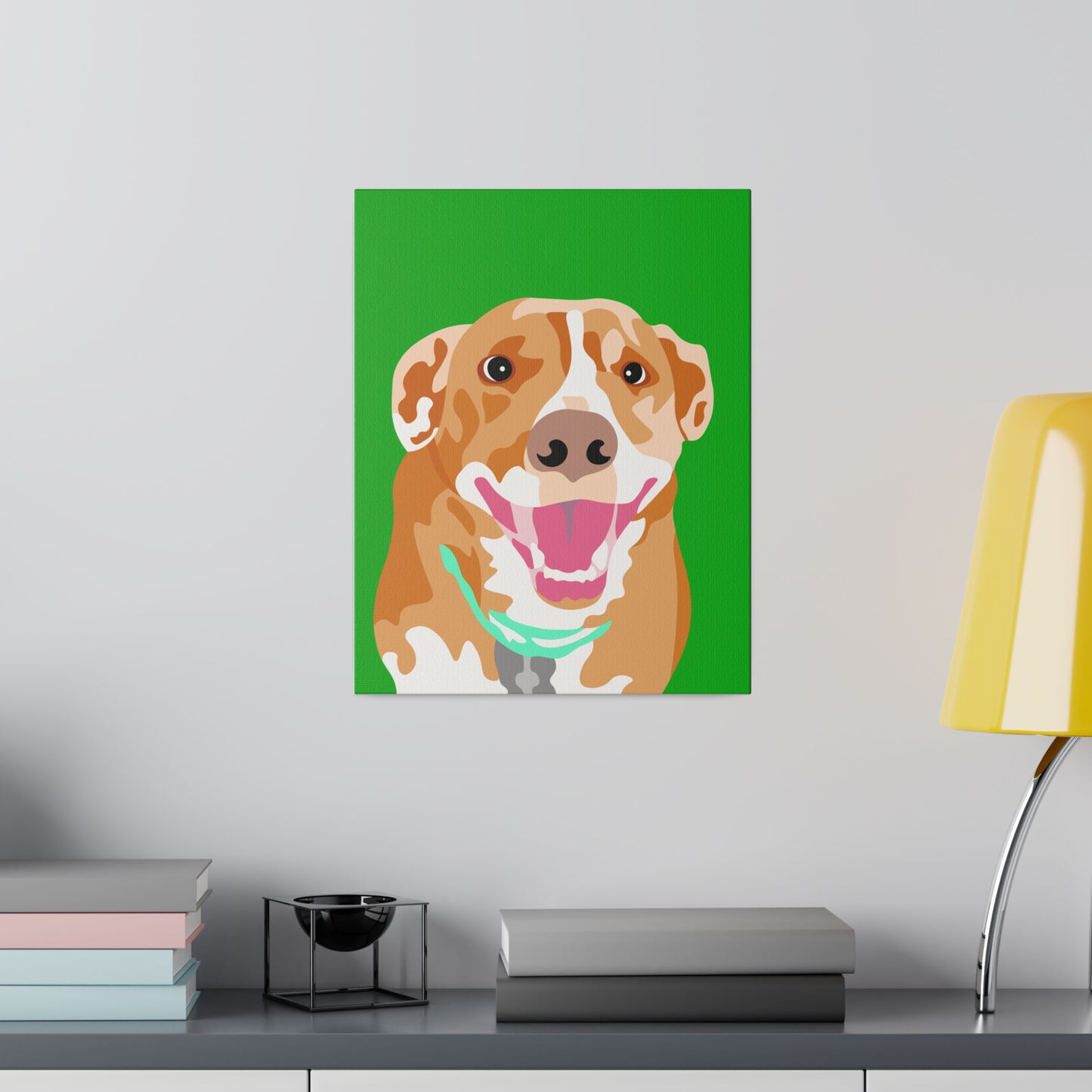 One Pet Portrait on Canvas | Green Background | Custom Hand-Drawn Pet Portrait in Cartoon-Realism Style