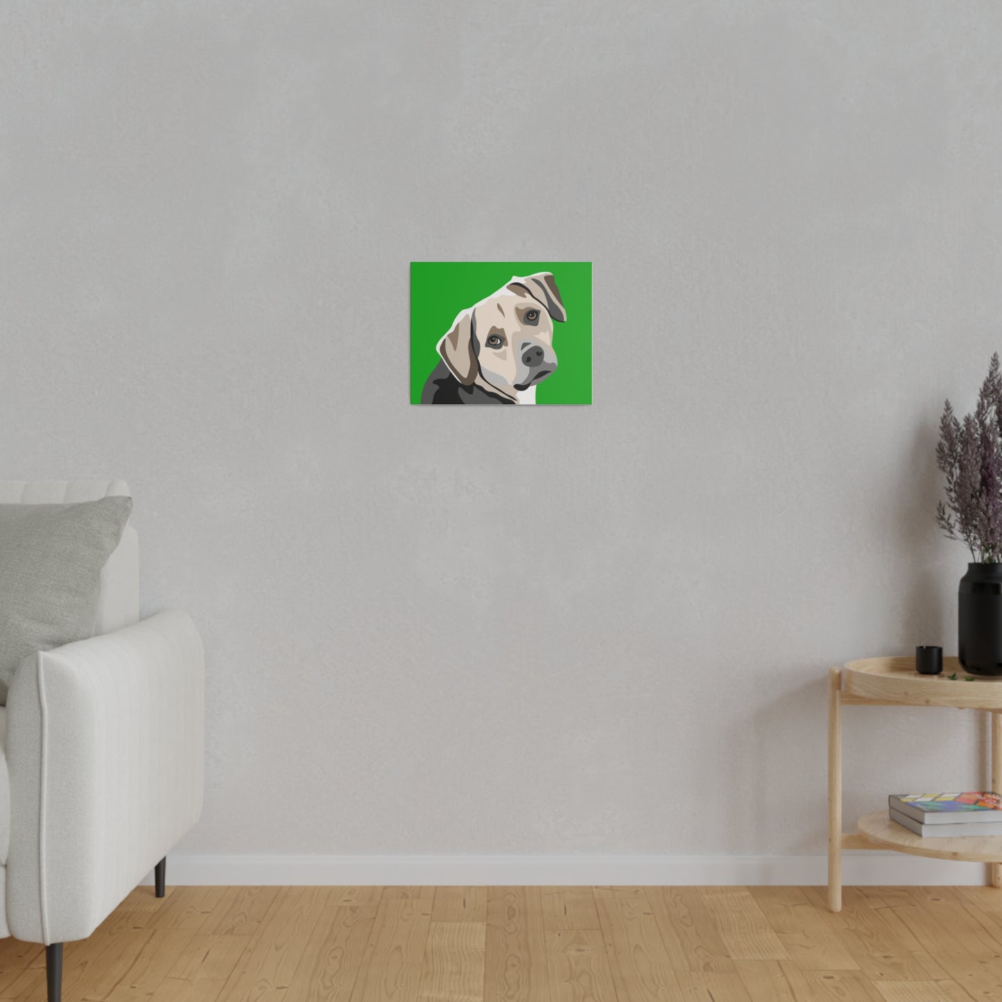 One Pet Portrait on Canvas | Green Background | Custom Hand-Drawn Pet Portrait in Cartoon-Realism Style