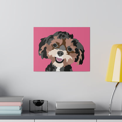 One Pet Portrait on Canvas | Hot Pink Background | Custom Hand-Drawn Pet Portrait in Cartoon-Realism Style