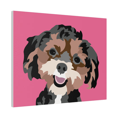 One Pet Portrait on Canvas | Hot Pink Background | Custom Hand-Drawn Pet Portrait in Cartoon-Realism Style