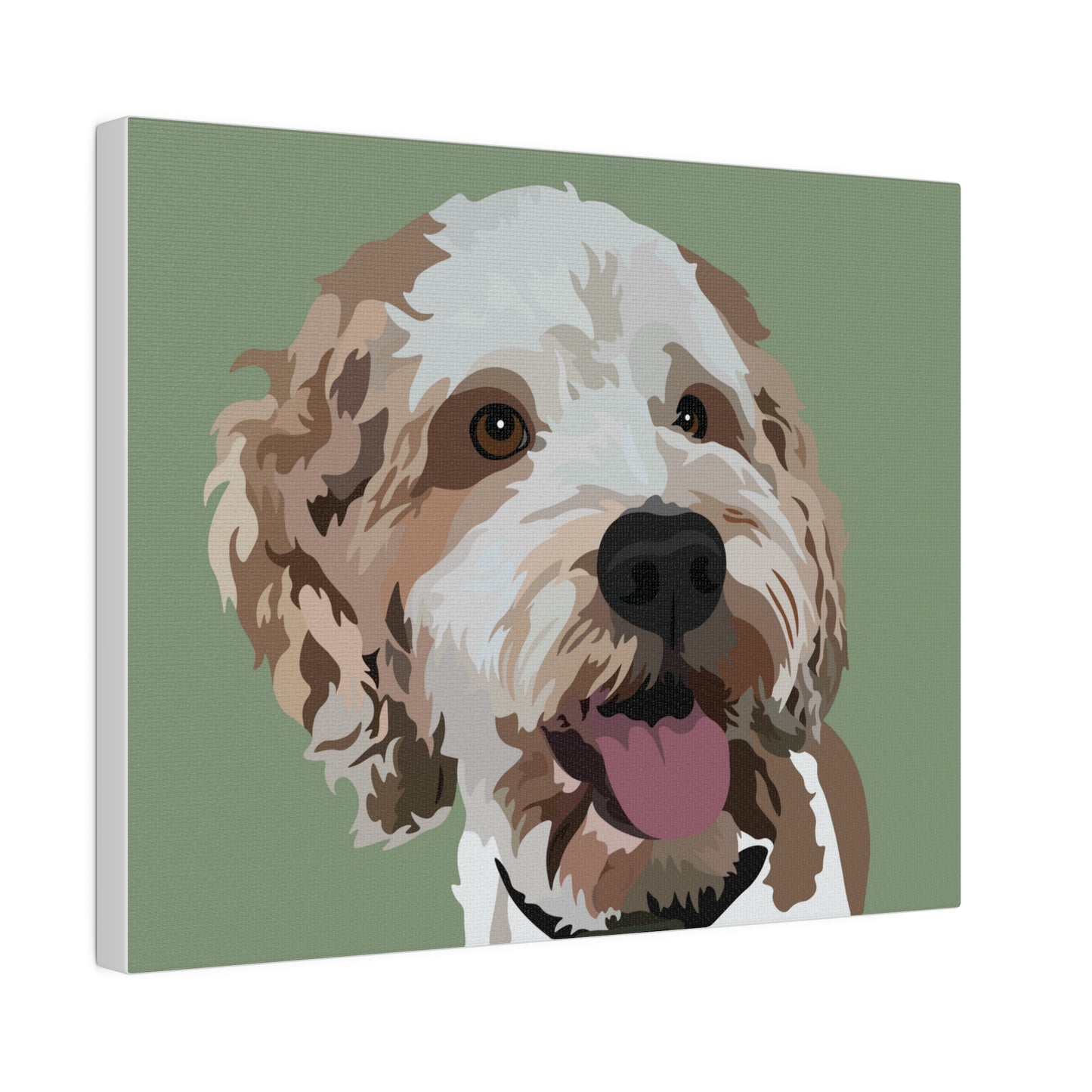 One Pet Portrait on Canvas | Sage Green Background | Custom Hand-Drawn Pet Portrait in Cartoon-Realism Style