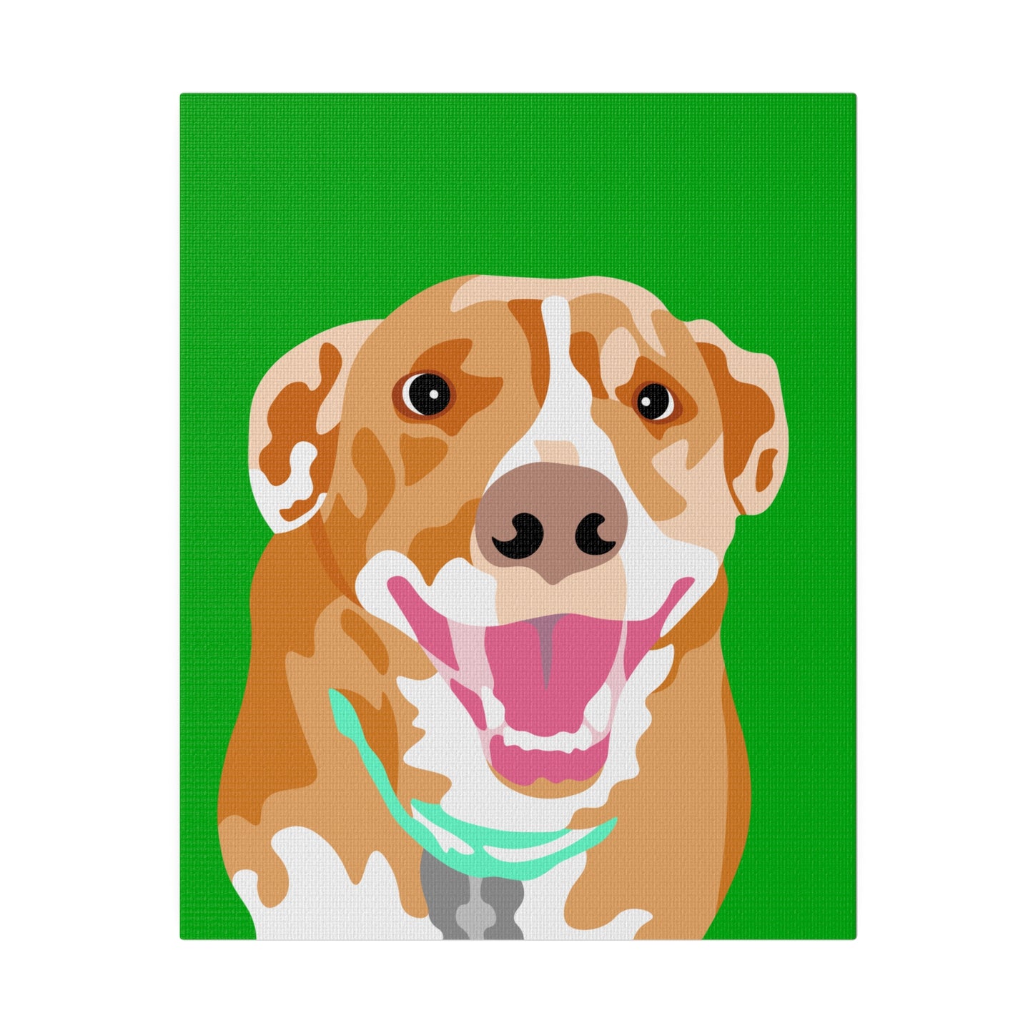 One Pet Portrait on Canvas | Green Background | Custom Hand-Drawn Pet Portrait in Cartoon-Realism Style