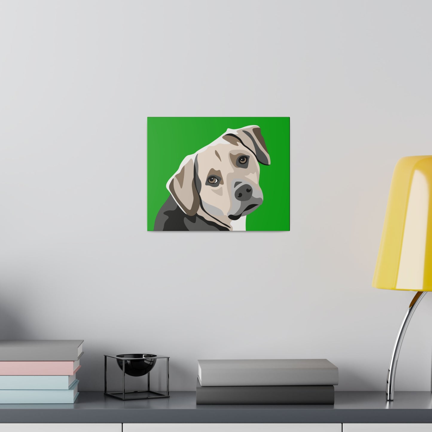 One Pet Portrait on Canvas | Green Background | Custom Hand-Drawn Pet Portrait in Cartoon-Realism Style