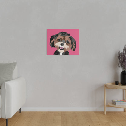 One Pet Portrait on Canvas | Hot Pink Background | Custom Hand-Drawn Pet Portrait in Cartoon-Realism Style