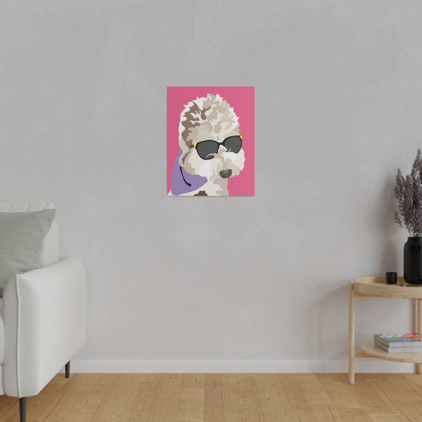 One Pet Portrait on Canvas | Hot Pink Background | Custom Hand-Drawn Pet Portrait in Cartoon-Realism Style