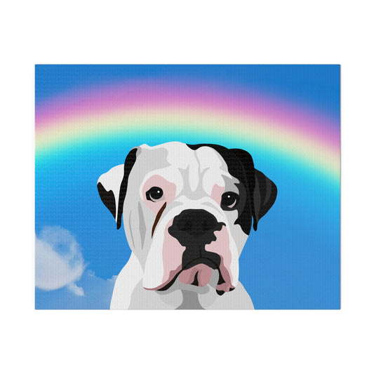 One Pet Portrait on Canvas | Rainbow Sky Background | Custom Hand-Drawn Pet Portrait in Cartoon-Realism Style